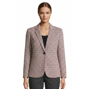SAG HARBOR Single Button Trapeze Style Multicolor Tweed Blazer